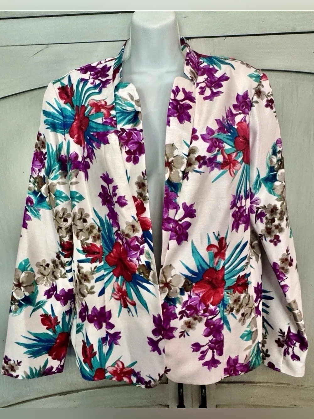 🌺DN DESIGN🌺 SATIN HAWAIIAN FLORAL LINED HOOK EYE SUIT JACKET